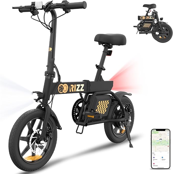 Best Electric Bikes Canada – Gyrocopters Rizz Black Folding E-Bike – Compact Electric Bike with GPS Tracker for Kids & Teens