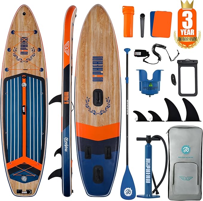 Niphean Extra Large Inflatable Paddle Board with Paddle and Accessories – Teak Zephyr
