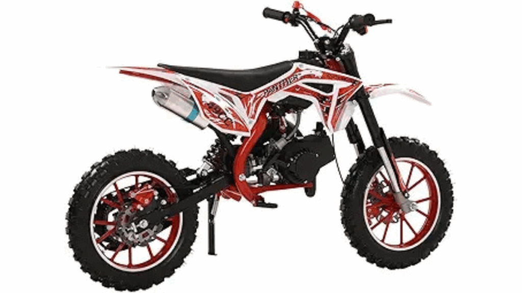 49cc Gas Powered Red 50cc mini dirt bike for kids and adults with Disc Brakes and Shock Absorbing Seat